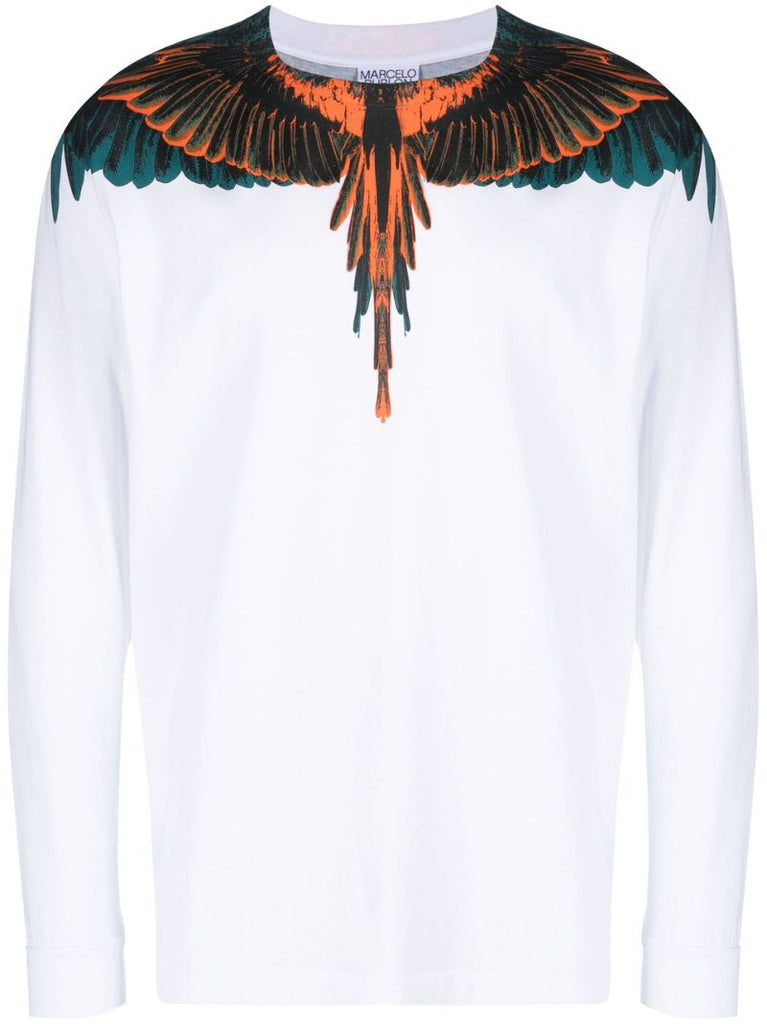 White Icon Wings Long-sleeved Cotton T-shirt