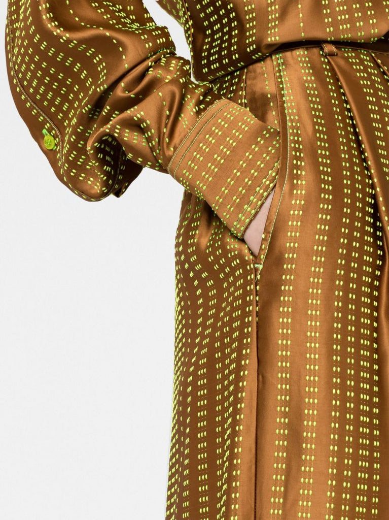 Brown Jacquard Wide-leg Satin Trousers