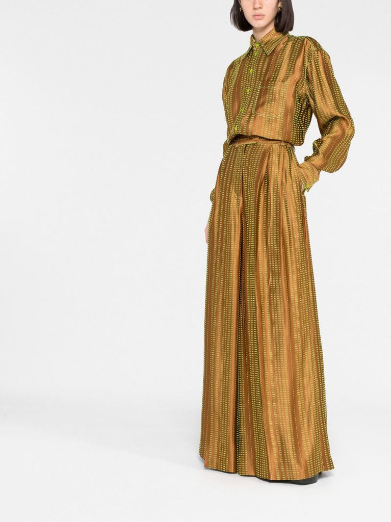Brown Jacquard Wide-leg Satin Trousers