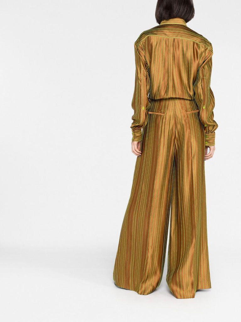 Brown Jacquard Wide-leg Satin Trousers