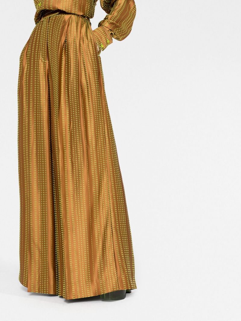 Brown Jacquard Wide-leg Satin Trousers