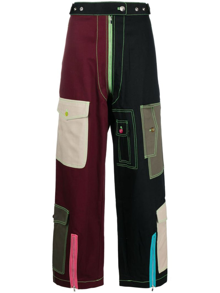Black Colour Block Cargo Jeans