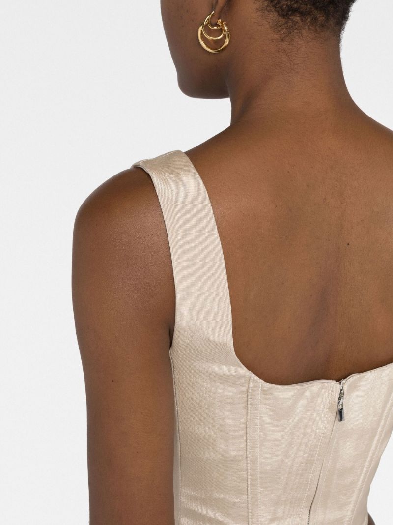 Brown Corset Moire-effect Tank Top