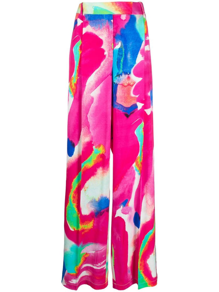 Pink Printed Wide-leg Trousers