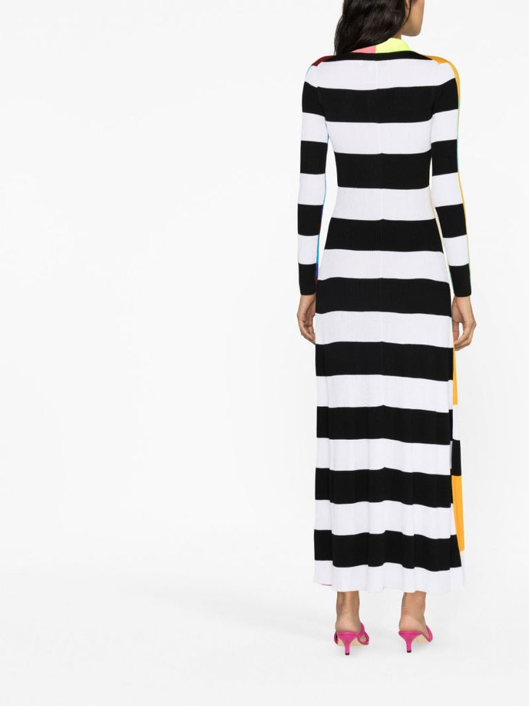 Pink Striped Knitted Polo Midi Dress