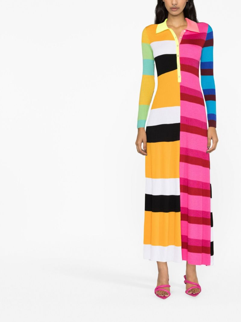 Pink Striped Knitted Polo Midi Dress