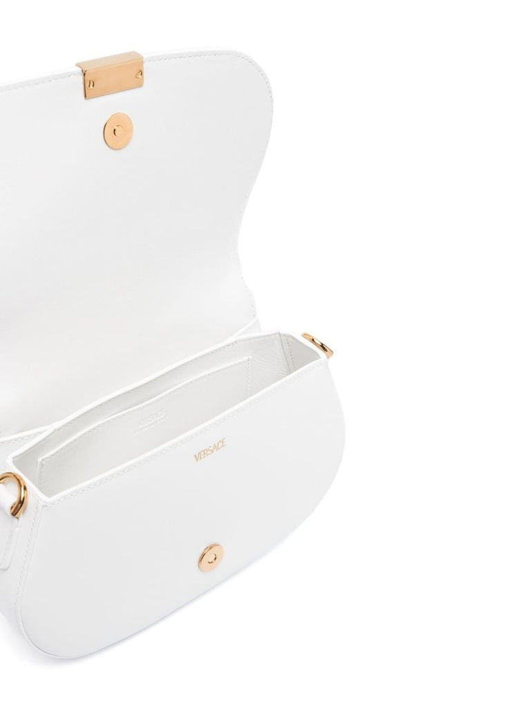 White Greca Goddess Leather Shoulder Bag