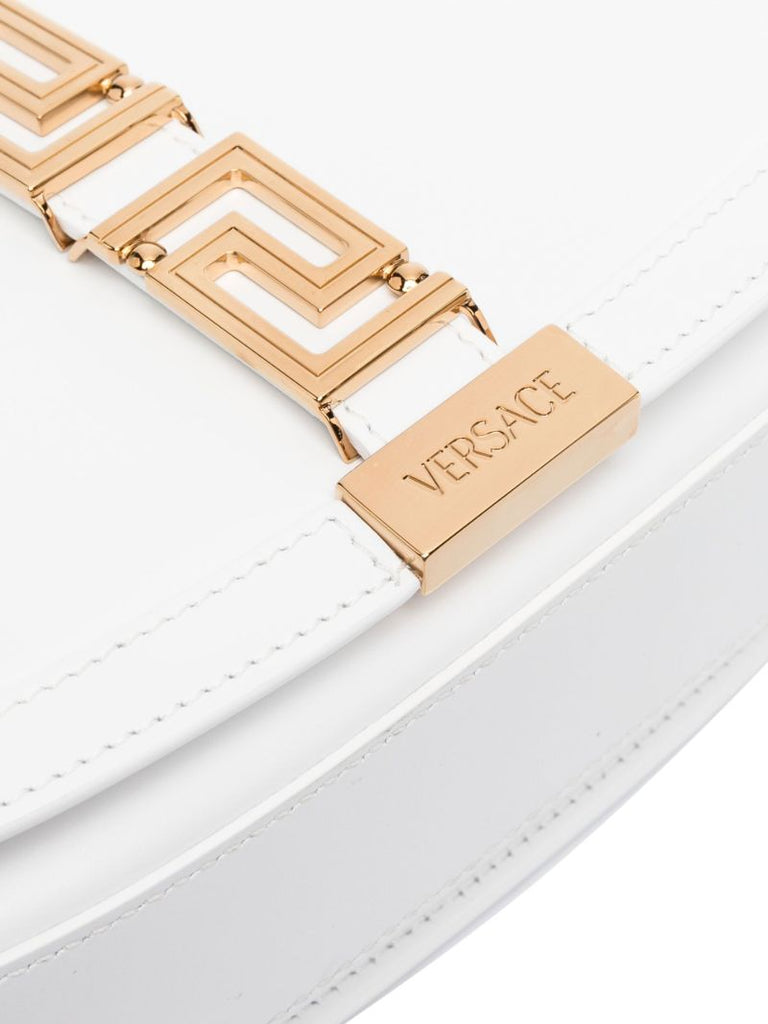 White Greca Goddess Leather Shoulder Bag