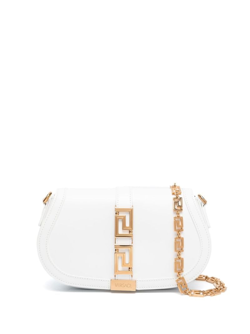 White Greca Goddess Leather Shoulder Bag