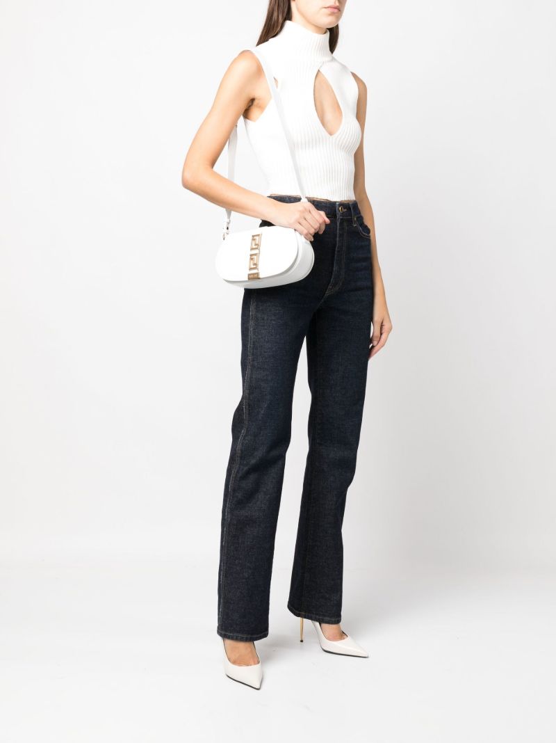 White Greca Goddess Leather Shoulder Bag