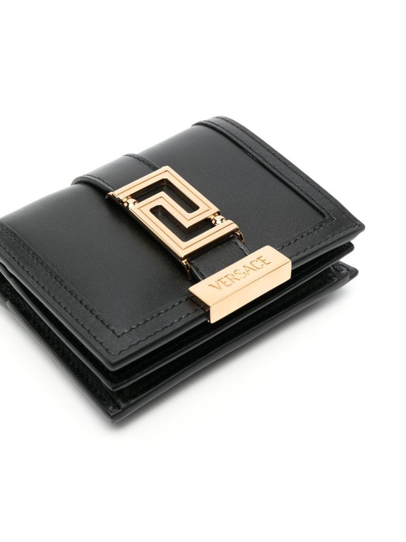 Black Greca Plaque Leather Wallet