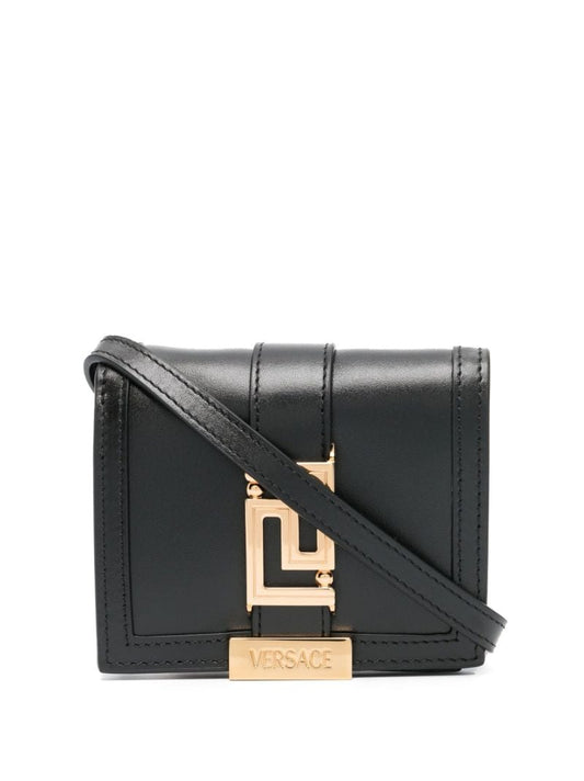 Black Greca Plaque Leather Wallet