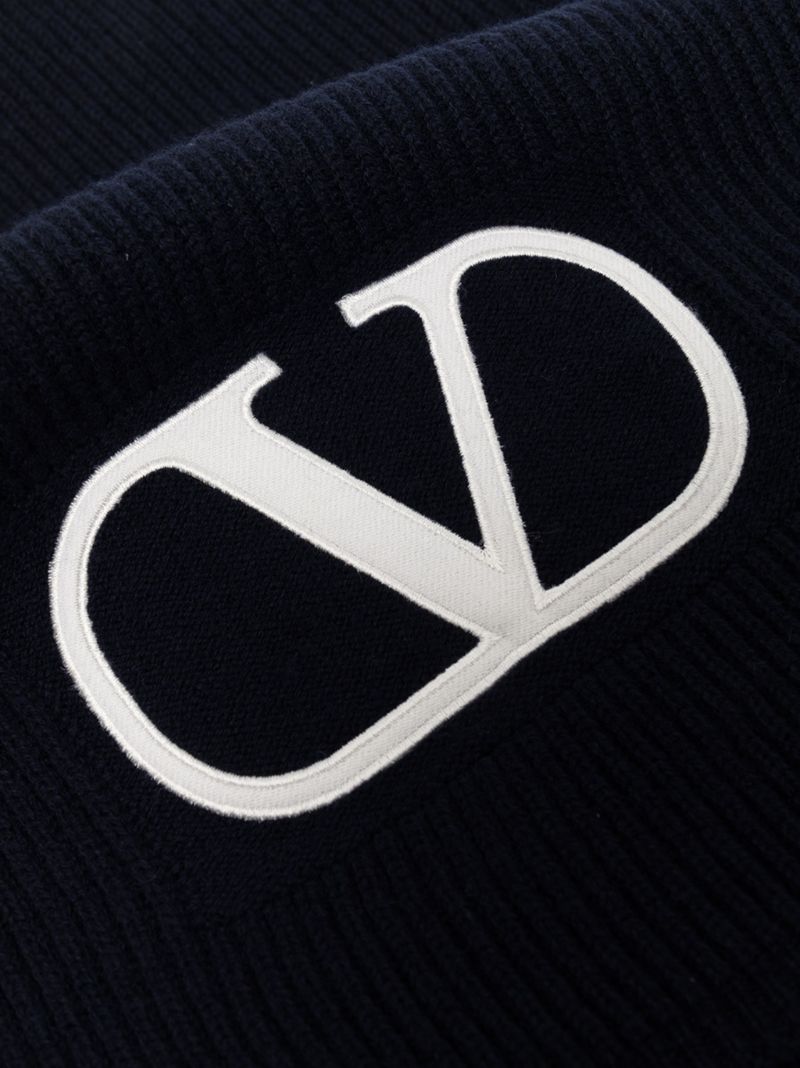 Blue Vlogo Knitted Wool Scarf