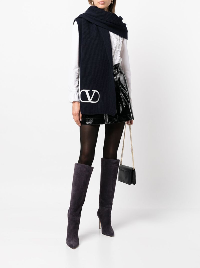 Blue Vlogo Knitted Wool Scarf