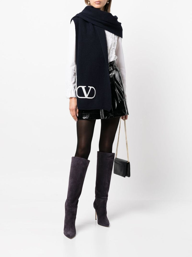 Blue Vlogo Knitted Wool Scarf