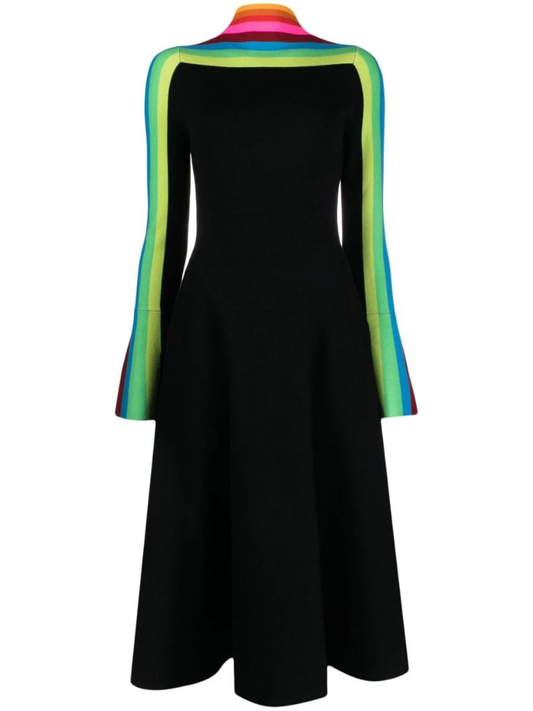Black Colourblock Knitted Midi Dress