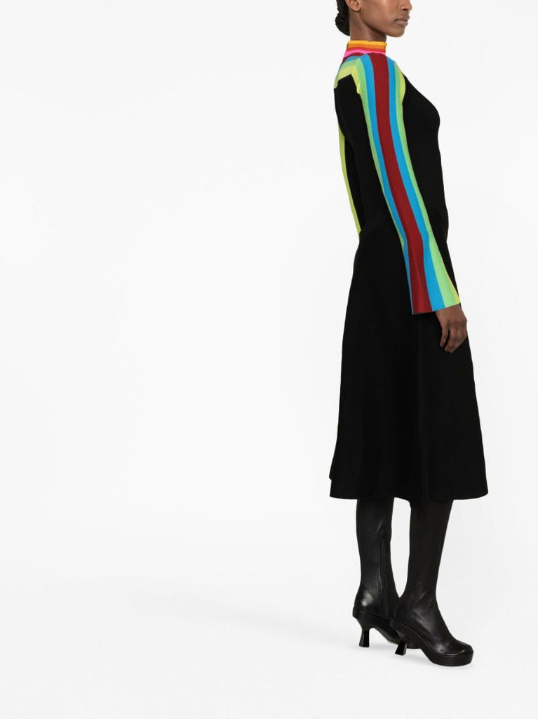Black Colourblock Knitted Midi Dress