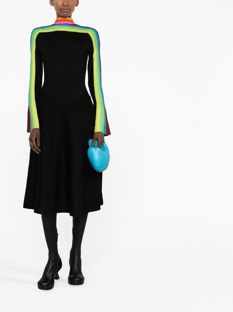 Black Colourblock Knitted Midi Dress