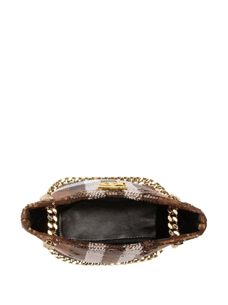 Brown Sequin Check Mini Bag