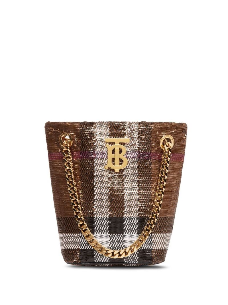 Brown Sequin Check Mini Bag