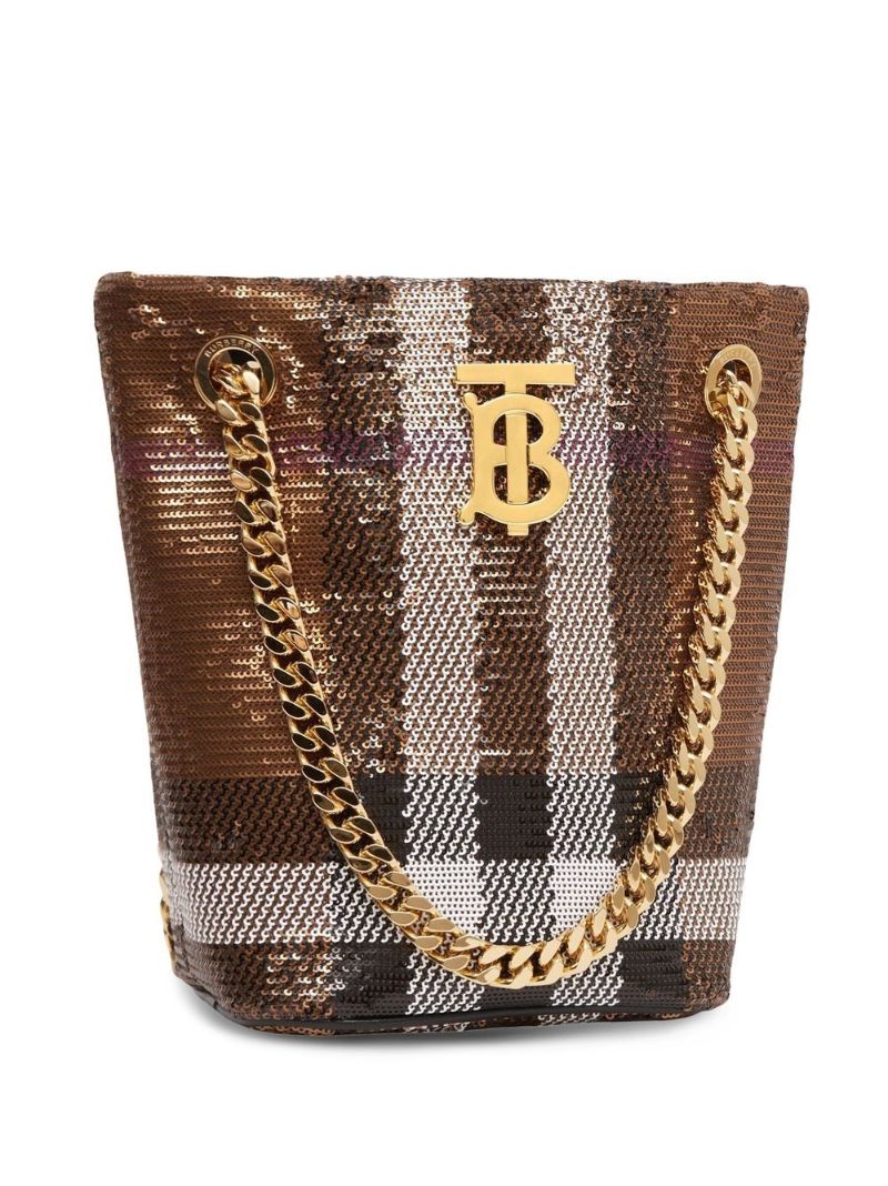 Brown Sequin Check Mini Bag