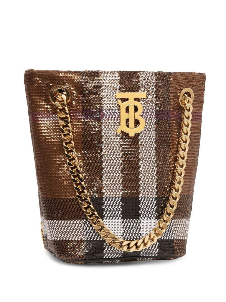 Brown Sequin Check Mini Bag