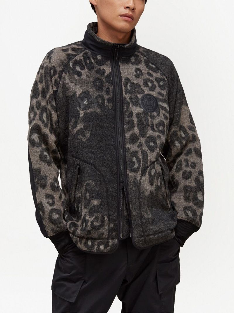 Grey Leopard Jacquard Fleece Jacket