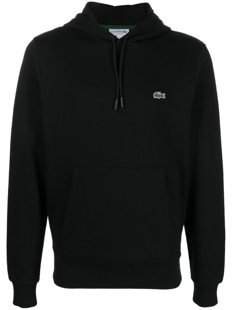 Black Logo Patch Cotton Hoodie