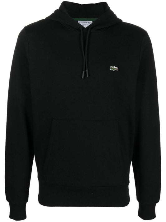 Black Logo Patch Cotton Hoodie