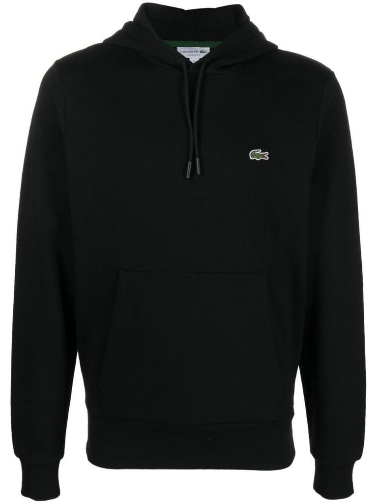 Black Logo Patch Cotton Hoodie