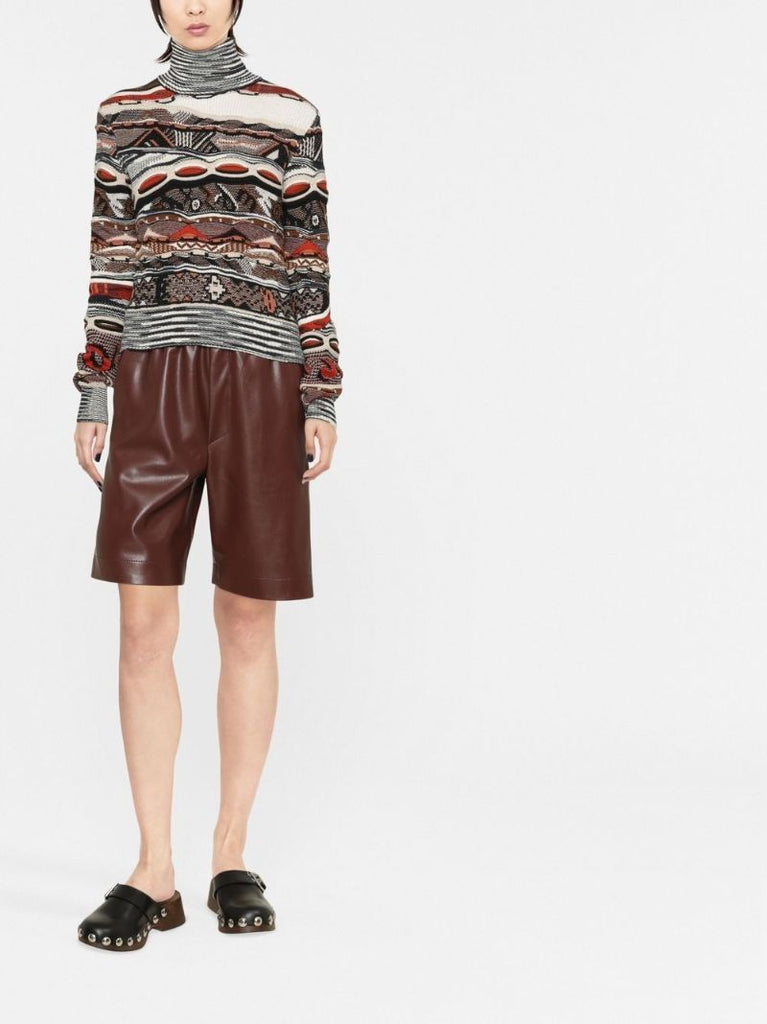 Brown Roll Neck Jacquard Sweater