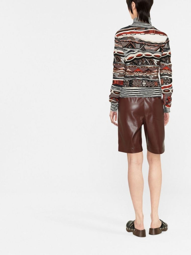 Brown Roll Neck Jacquard Sweater