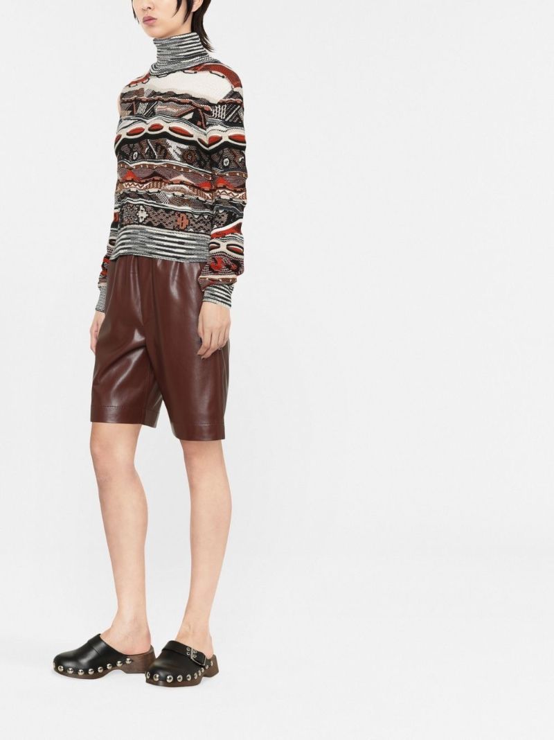 Brown Roll Neck Jacquard Sweater
