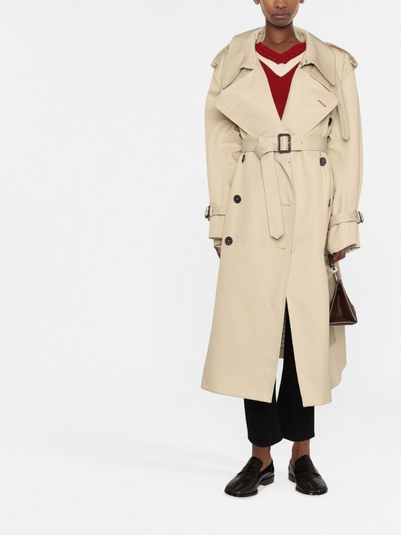 Neutral Double-breasted Cotton Trench Coat