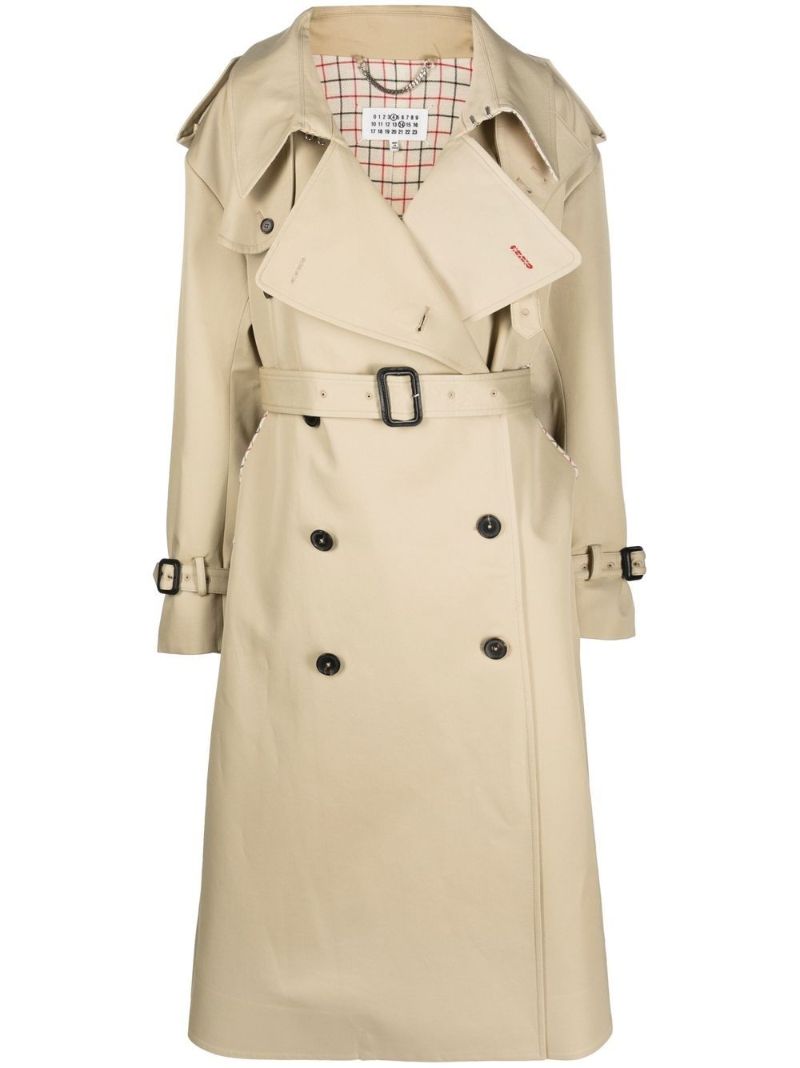 Neutral Double-breasted Cotton Trench Coat