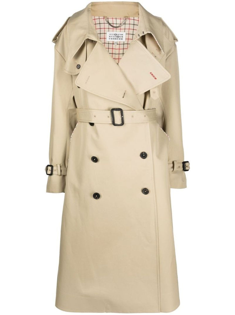 Neutral Double-breasted Cotton Trench Coat