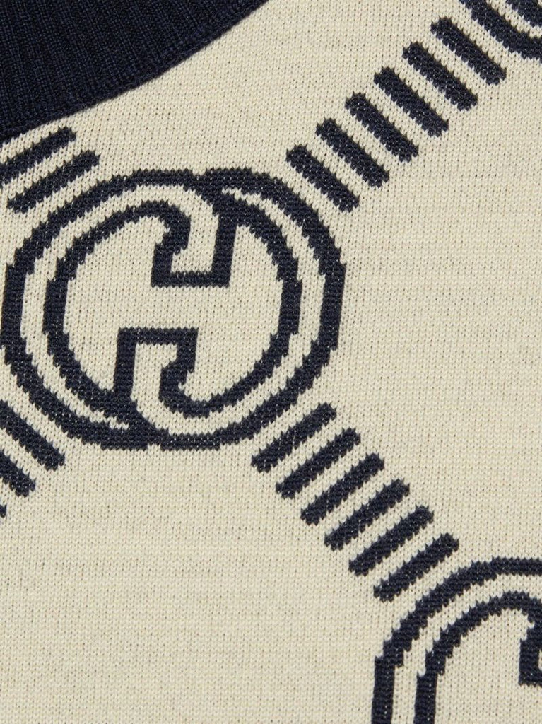 Navy Reversible Gg Jacquard Wool Sweater
