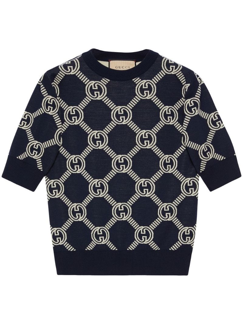 Navy Reversible Gg Jacquard Wool Sweater