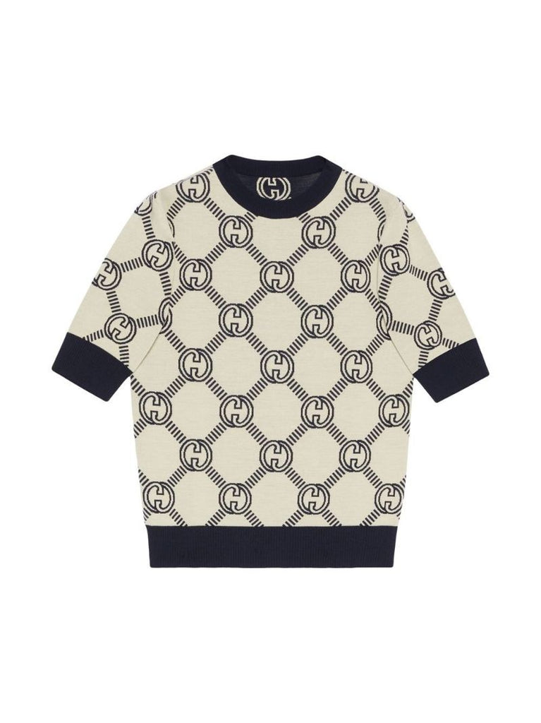 Navy Reversible Gg Jacquard Wool Sweater