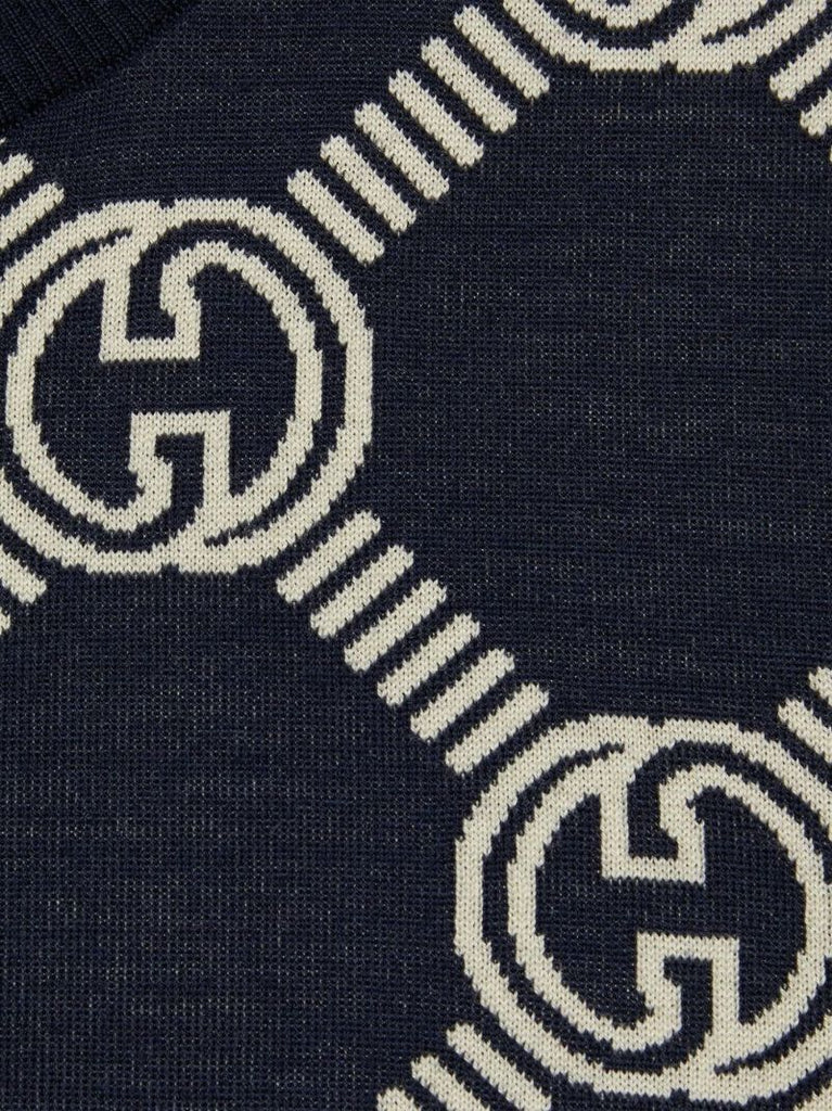 Navy Reversible Gg Jacquard Wool Sweater