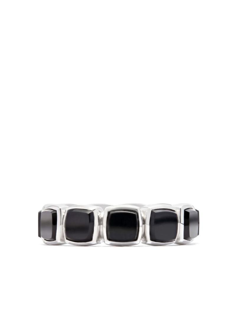 Sterling Silver Cushion Band Onyx Ring