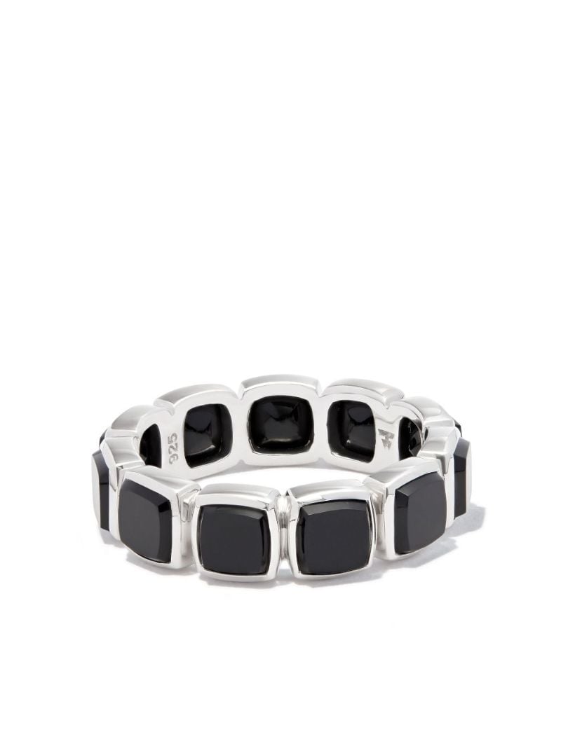 Sterling Silver Cushion Band Onyx Ring