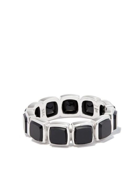 Sterling Silver Cushion Band Onyx Ring