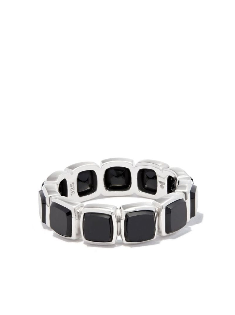Sterling Silver Cushion Band Onyx Ring
