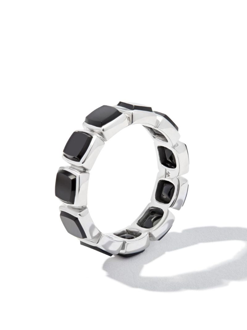 Sterling Silver Cushion Band Onyx Ring
