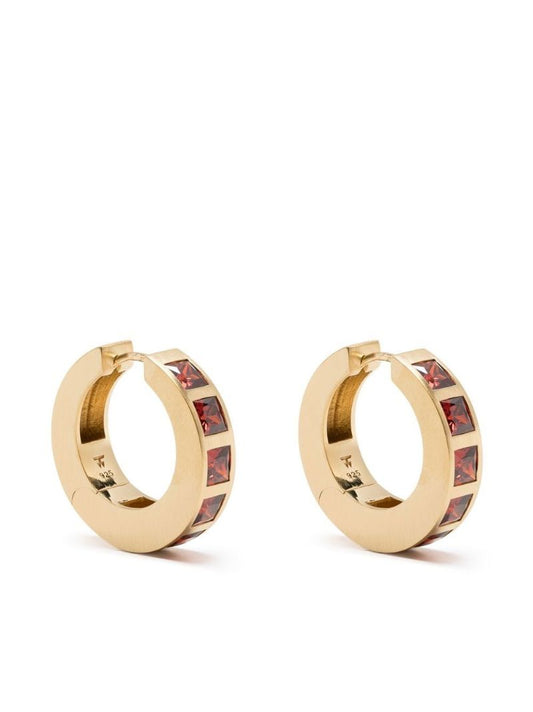 Gold-plated Arch Square Garnet Hoop Earrings
