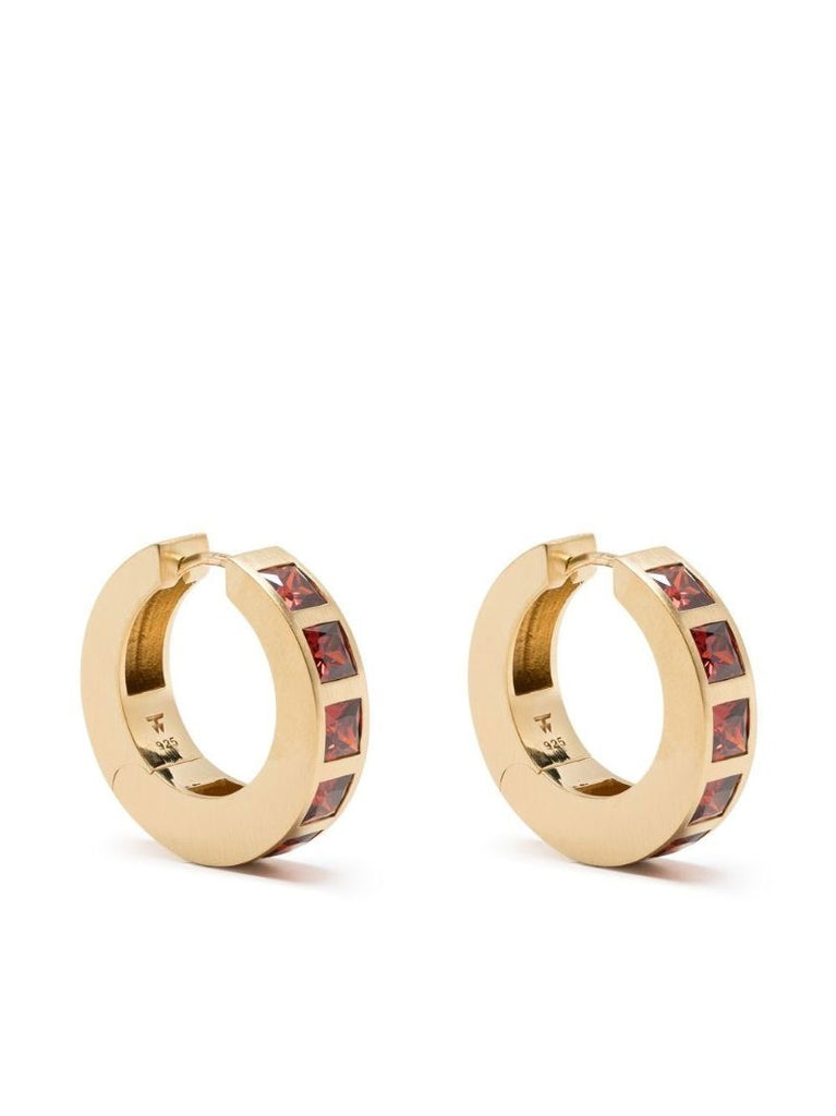 Gold-plated Arch Square Garnet Hoop Earrings