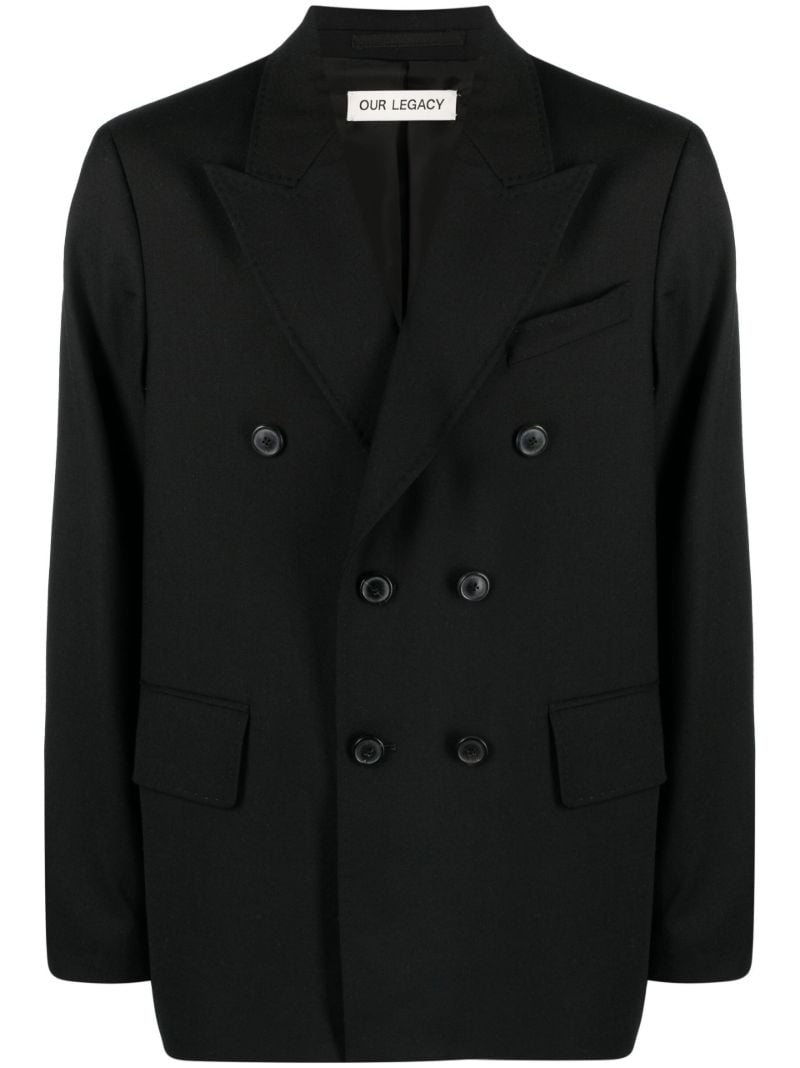 Black Unconstructed Double-breasted Blazer