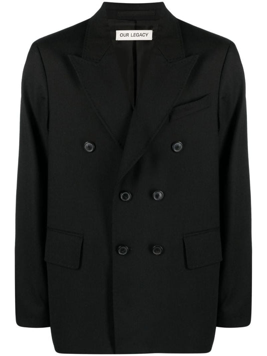 Black Unconstructed Double-breasted Blazer
