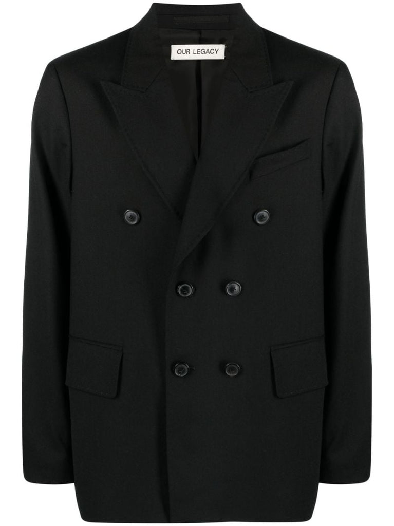 Black Unconstructed Double-breasted Blazer
